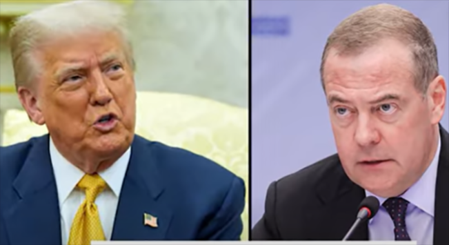Presiden Donald Trump Vs Mantan Presiden Rusia Dmitry Medvedev, kini Wakil Ketua Deawan Keamanan Rusia/Foto: YouTube Mirror Now!